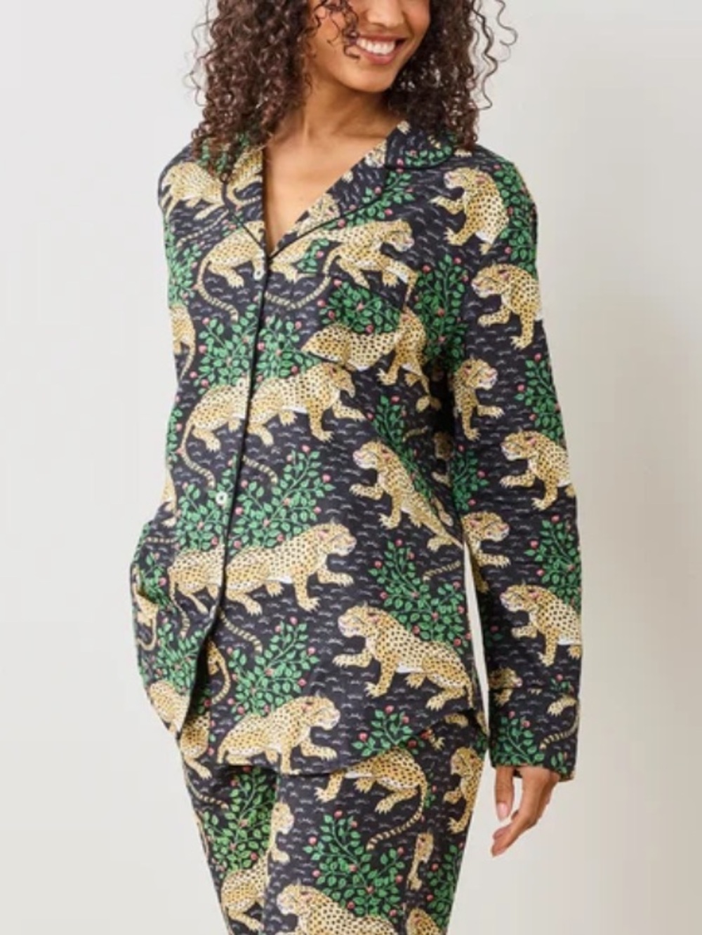 Printfresh Bagheera Long Sleeve Pajama Ink Black Color Button Front Cotton